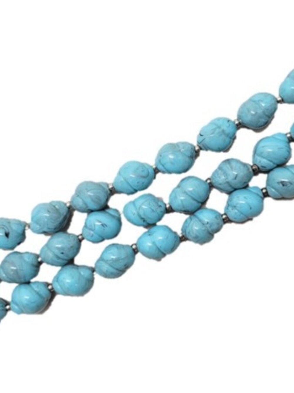 Vintage Signed Crown Trifari 3-Strand Faux-Turquoise Beaded Bracelet